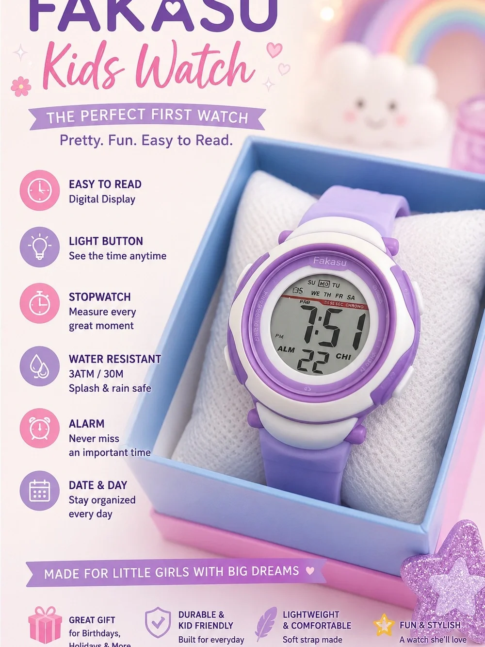 Kids Watch - Purple Digital Smartwatch for Girls